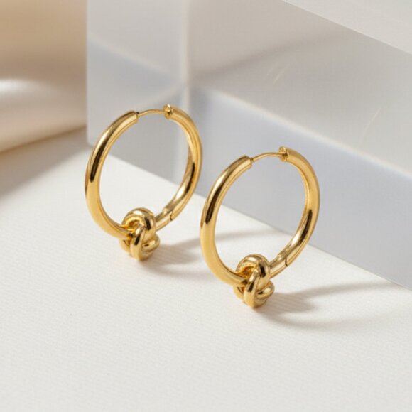 🆕 Chic Knot Accent 18K Gold Hoop Earrings Trendy Stainless Steel Minimalist - Picture 6 of 13